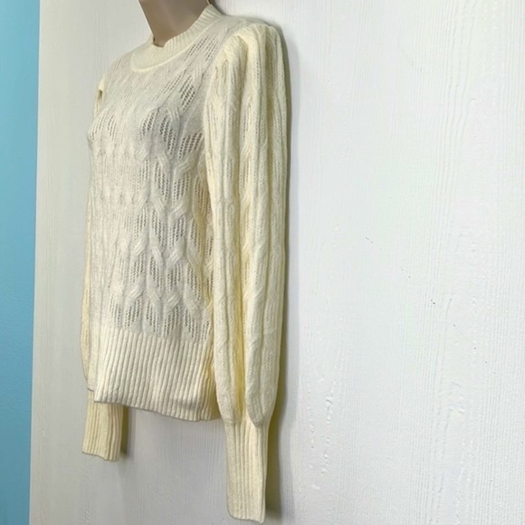 Express - NWT Ivory Knit Design With Puffy Sleeves Sweater Size Small - Picture 6 of 11